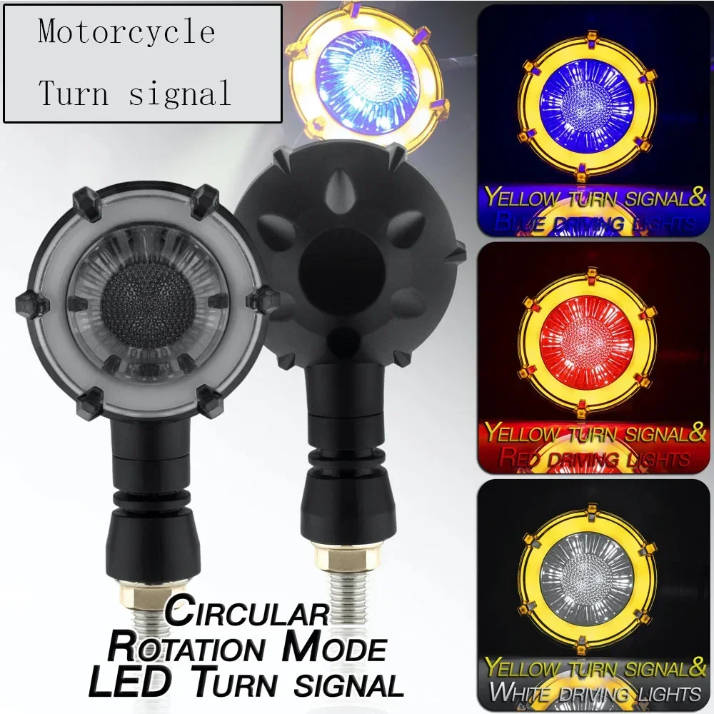 2 PCS Hot-selling Motorcycle Accessories Water Rotation Mode LED Two-color Modified Round Turn Signal SMD Chip Blue Red White