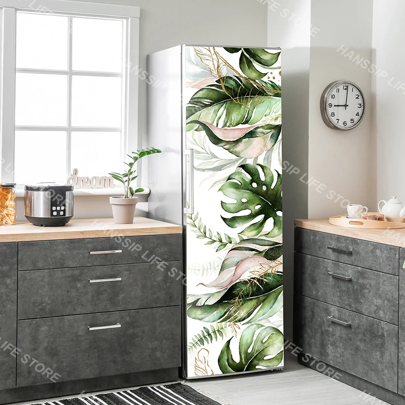 Romantic Flowers Refrigerator Sticker Plain Wallpaper Removabke Kitchen Cabinet Fridge Door Wrapping Cover Decals Floral Poster