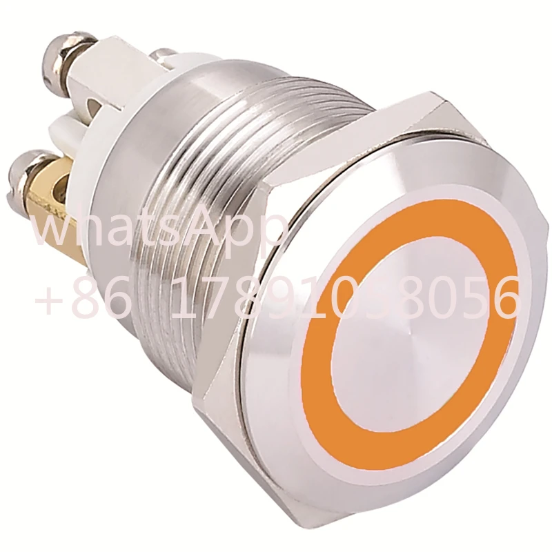 ELEWIND 19mm flat head ring illuminated push button stainless steel Momentary (1NO) (PM191F-10E/R/12V/S)