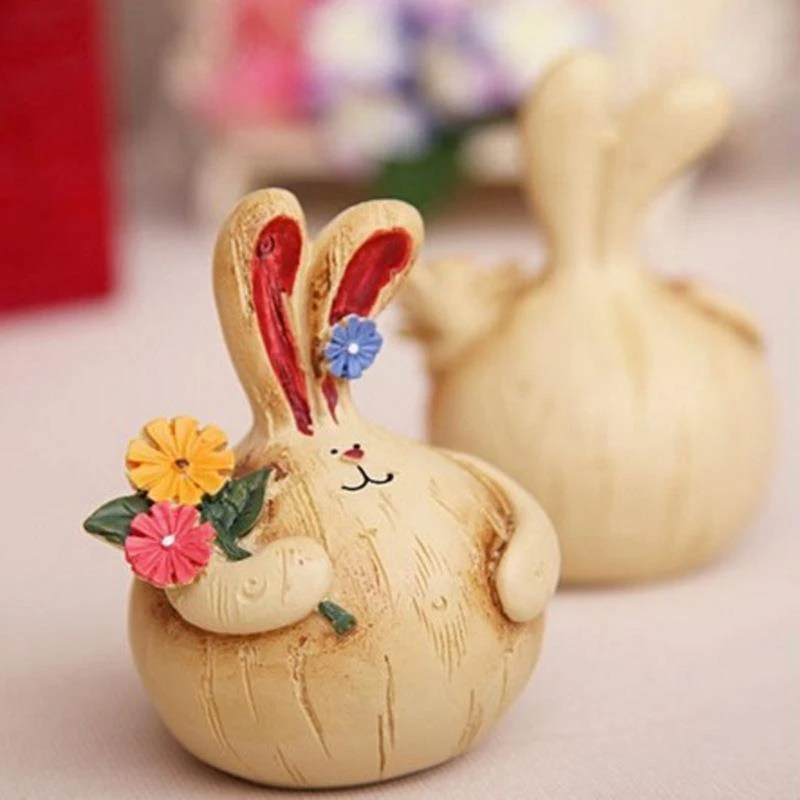 A PAIR Wood-like Resin  Ornaments Retro Cute Bunny Craft Statues Cute Retro Cute Bunny Craft Statues A PAIR