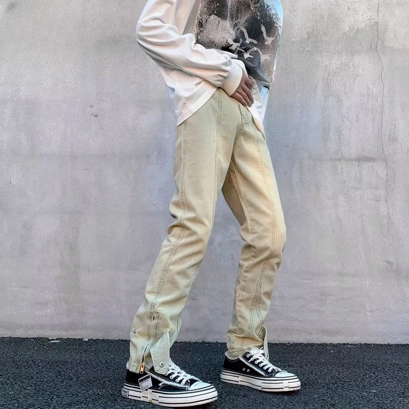 

Джинсы мужские в стиле ретро, облегающие брюки в стиле хип-хоп, повседневные однотонные джинсовые штаны в стиле High Street, F197, весна-осень 2023