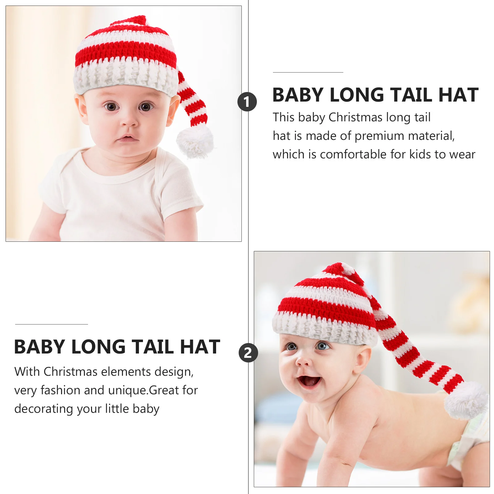 

Детская рождественская шапка с длинным хвостом, мягкая дышащая удобная реквизит для фотосъемки новорожденных, яркий цвет, реквизит для детской фотосессии