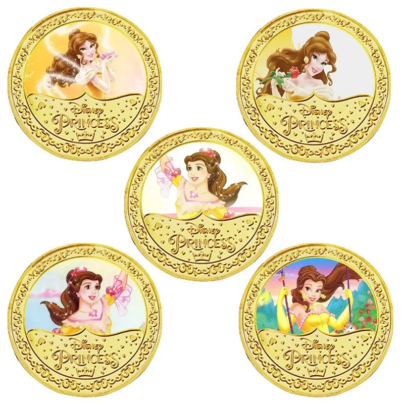 Beauty and Beast Princess Bell Commemorative Coin Metal Coin Cartoon Movie Character Lucky Coin Collection Coins Children Gift