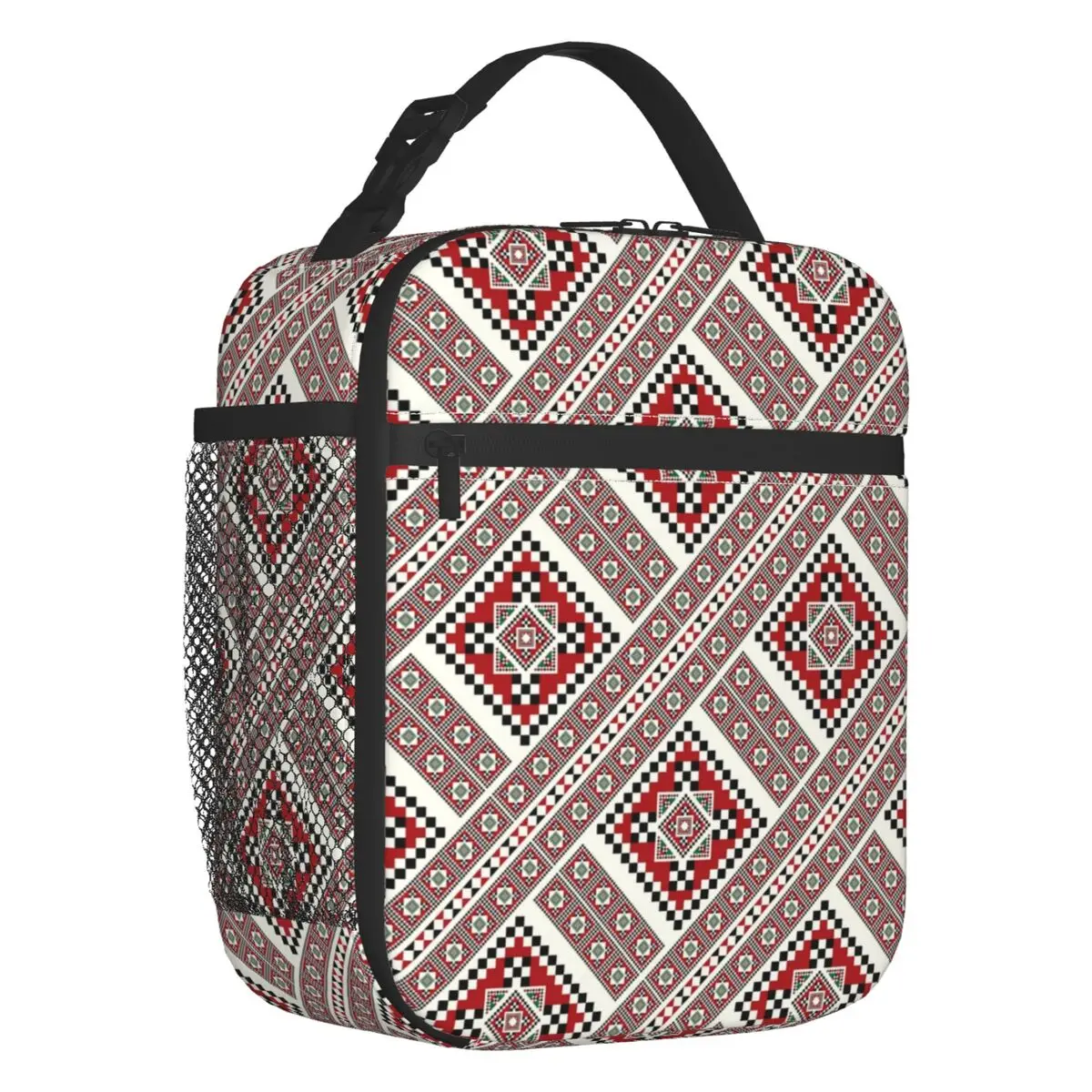 

Embroidery Romanian Towel Model Corners Insulated Lunch Bags for Outdoor Picnic Ukraine Boho Geometric Cooler Thermal Lunch Box