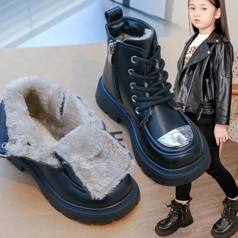 

Winter Child Boots2025Autumn New British Style Girl Velvet Warm Boot Fashion Girl Anti slip Comforta Butterfly Flower Short Boot