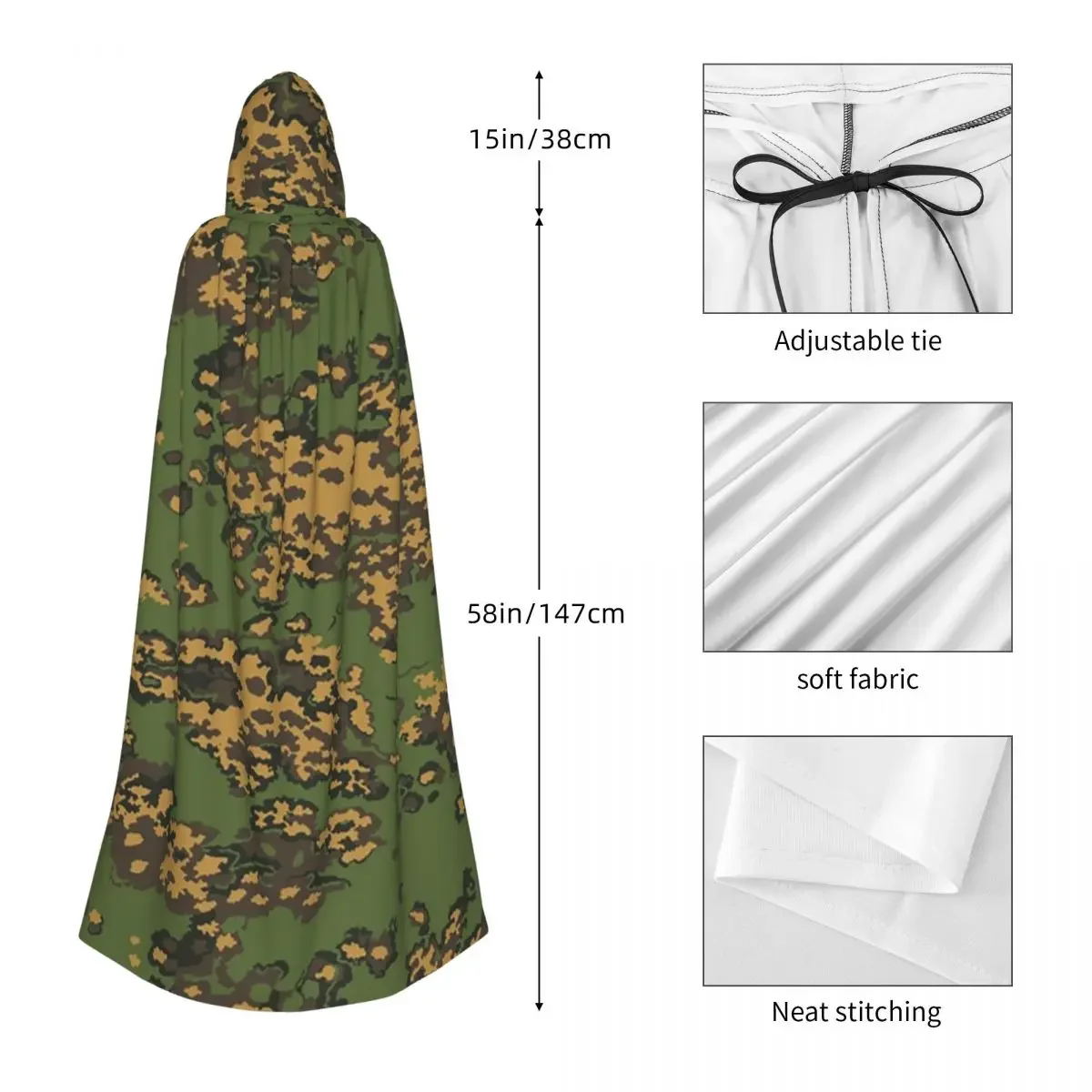 Custom Splintertarn German WW2 Camouflage Army Military Camo Long Hooded Cloak Witch Medieval Costume Cosplay Cape Halloween