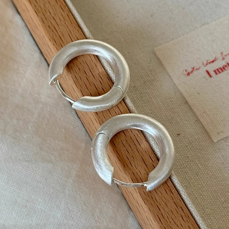 

PONYKISS 925 Sterling Silver Minimalist Frosted Round Hoop Earrings for Women Classic Geometric Fine Jewelry Accessories