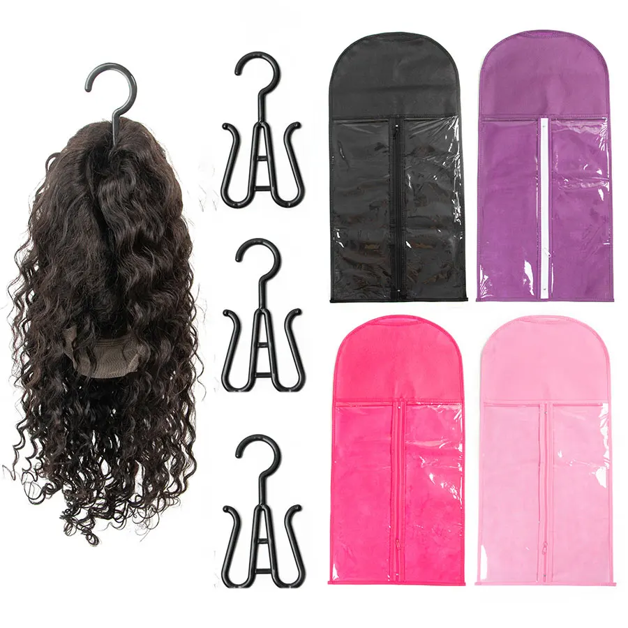 Bolsa de almacenamiento de pelucas con COLGADOR PARA pelucas de encaje, bolsa de almacenamiento para múltiples pelucas, rosa, negro, Morado, bolsa