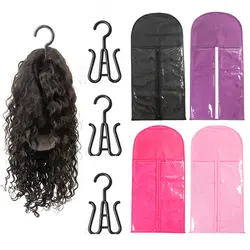 Peruca saco de armazenamento com cabide para peruca frontal de renda, sacos com cabide, rosa, preto, cor roxa