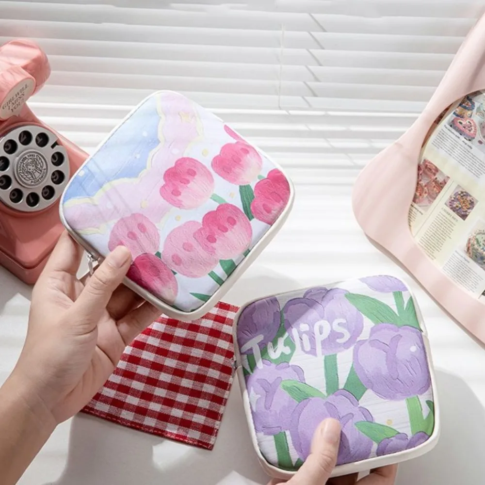 

Korean Style Tulip Flower Storage Bag Small Item Bag Cloth Sanitary Napkin Storage Bag Coin Purse Data Cable Storage Bag