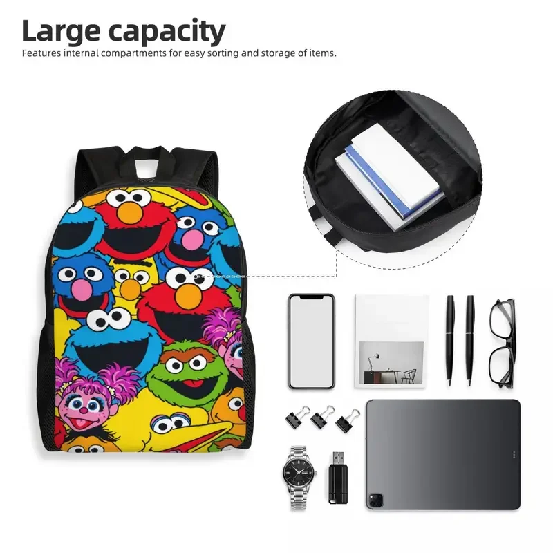 Mochila Cookie Monster para homens e mulheres, Moda de rua, Bookbag da escola, Faculdade Happy Elmo Bags, Acessórios Personalizados