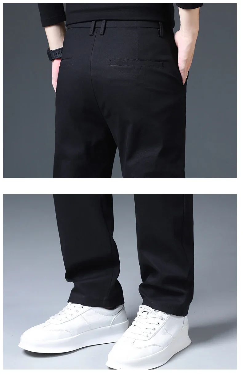 Winter Warme Fleece-Hosen für Herren, 98% Baumwolle, Business, Gerade Geschnittene Arbeitshose, Outdoor, Blau, Formelle Anzughose, Übergröße 40 – Detail 18