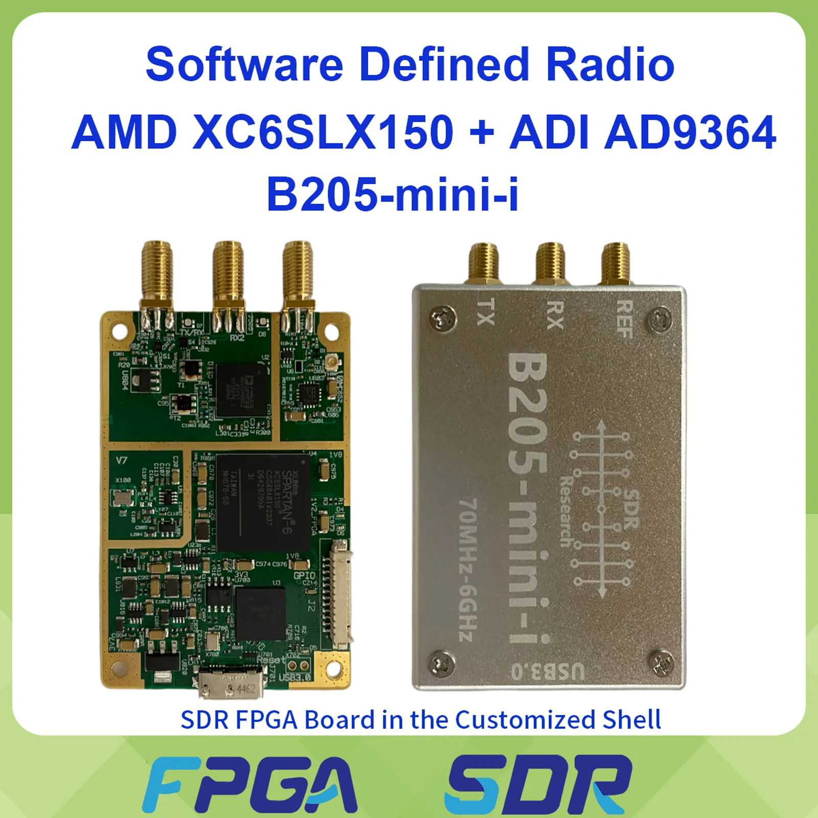 B205‑mini‑i SDR Software Defined Radio Spartan‑6 XC6SLX150 AD9364 70MHz‑6GHz Micro USB3.0 1TX 1RX ETTUS USRP B205mini-i