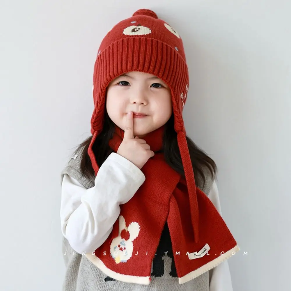 

Fleece Lining Winter Baby Crochet Hat Windproof Soft Toddler's Plush Knitted Cap Lace-up Thickened Kids Ear Protection Hat