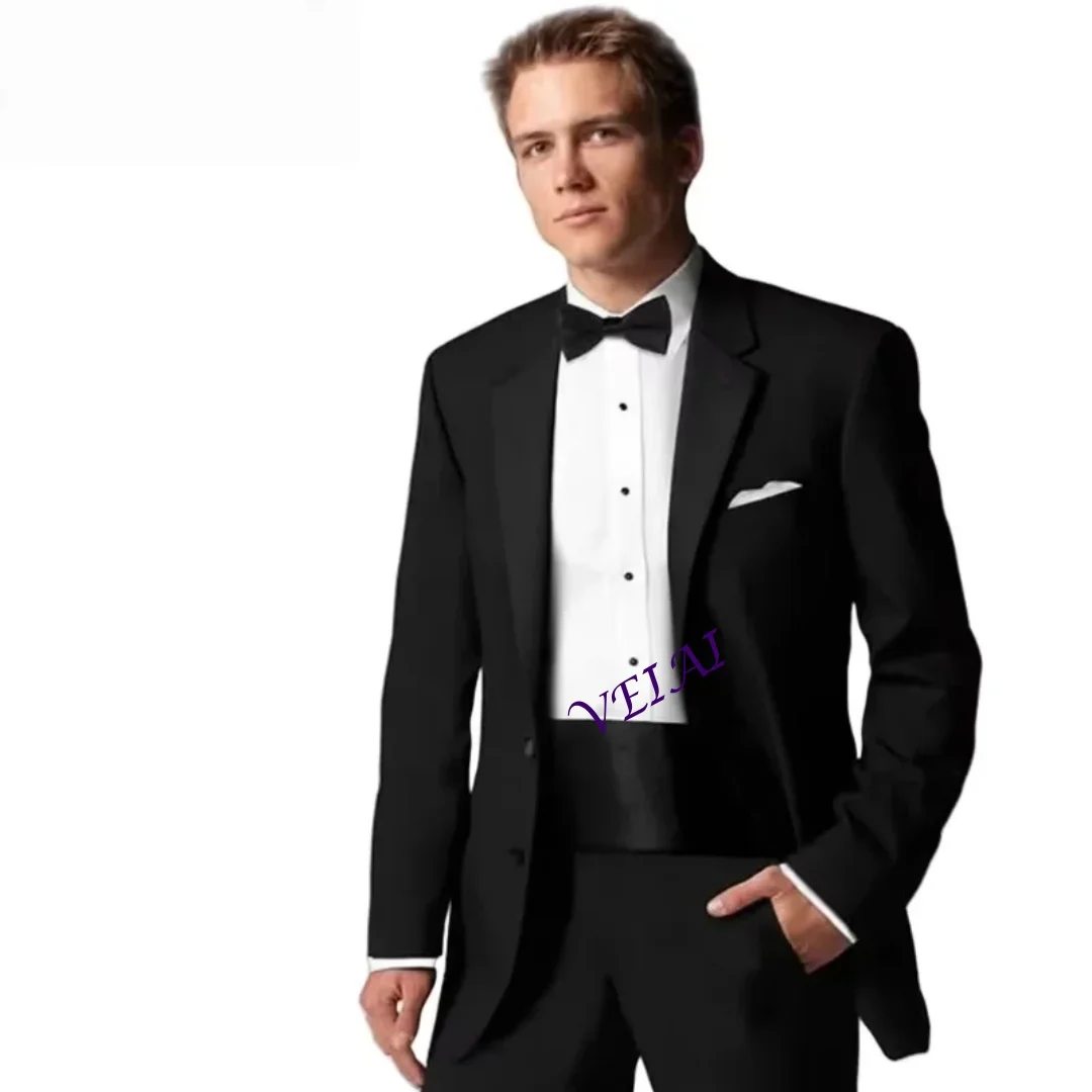 

Черные мужские повседневные костюмы из 2 предметов по индивидуальному заказу, топы, пиджак с лацканами, пальто, куртка, брюки, свадебные деловые офисные смокинги для жениха