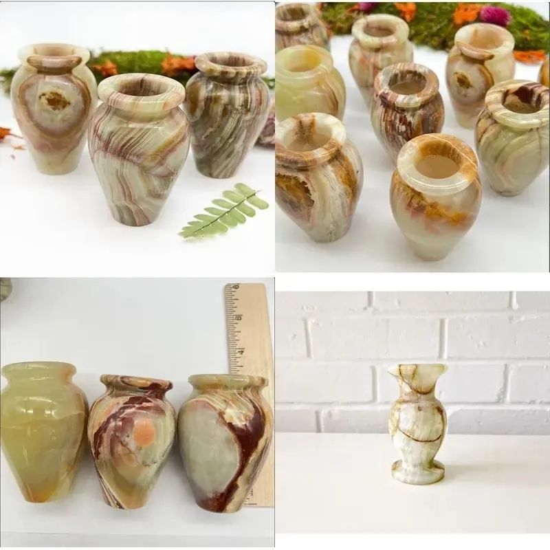 Natural Agate Marble Flower Vase Antique Style Stone Carved Home Decor Centerpiece for Living Room Table Ornament Direct Sale