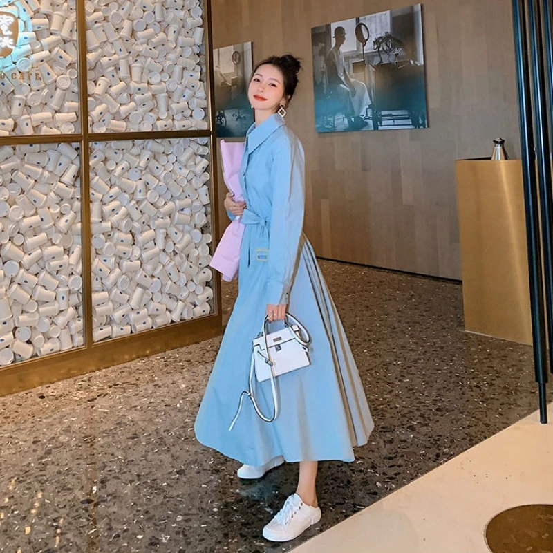 قميص امرأة فستان بكم طويل Kpop للبيع التخليص القطن بلايز قطعة واحدة الحسية مثير ألف خط فساتين التخرج للنساء