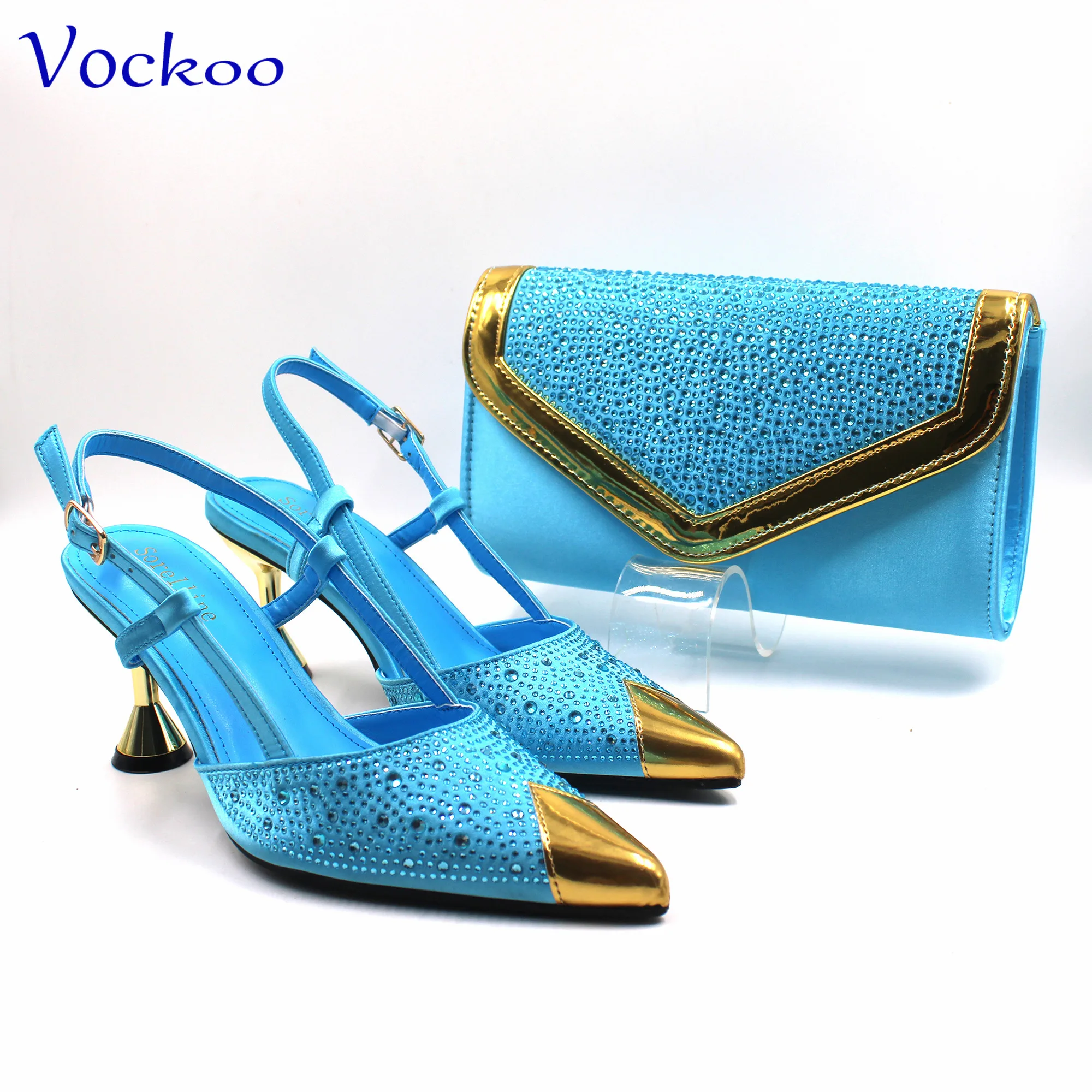 

Sky Blue Color Pointed Toe 2024 New Arrivals Super High Heels Sexy Ladies Shoes and Bag to Match Italian Women Pumps for Wedding