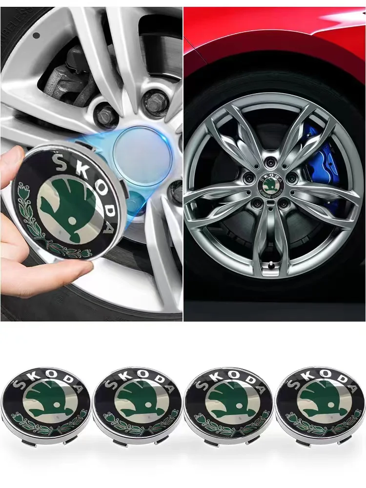 4pcs 56mm+60mm Car Wheel Center Hub Cap Rim Cover Emblem Stickers For OCTAVIA RS FABIA KAMIQ KAROQ KODIAQ RAPID SCALA SUPERB