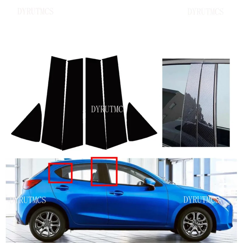 

6Pcs Glossy Black Silvery Window Sticker Pillar Posts Fit For Toyota Vitz Yaris Hatchback XP130 2014-2019 Decal Cover Door Trim