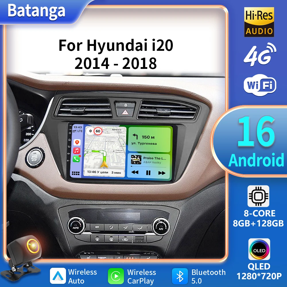 For Hyundai I20 LHD 2014 2016 2017 2018 Android 16 Car Radio Wireless Carplay Player Navigation Stereo GPS Auto Multimedia Video
