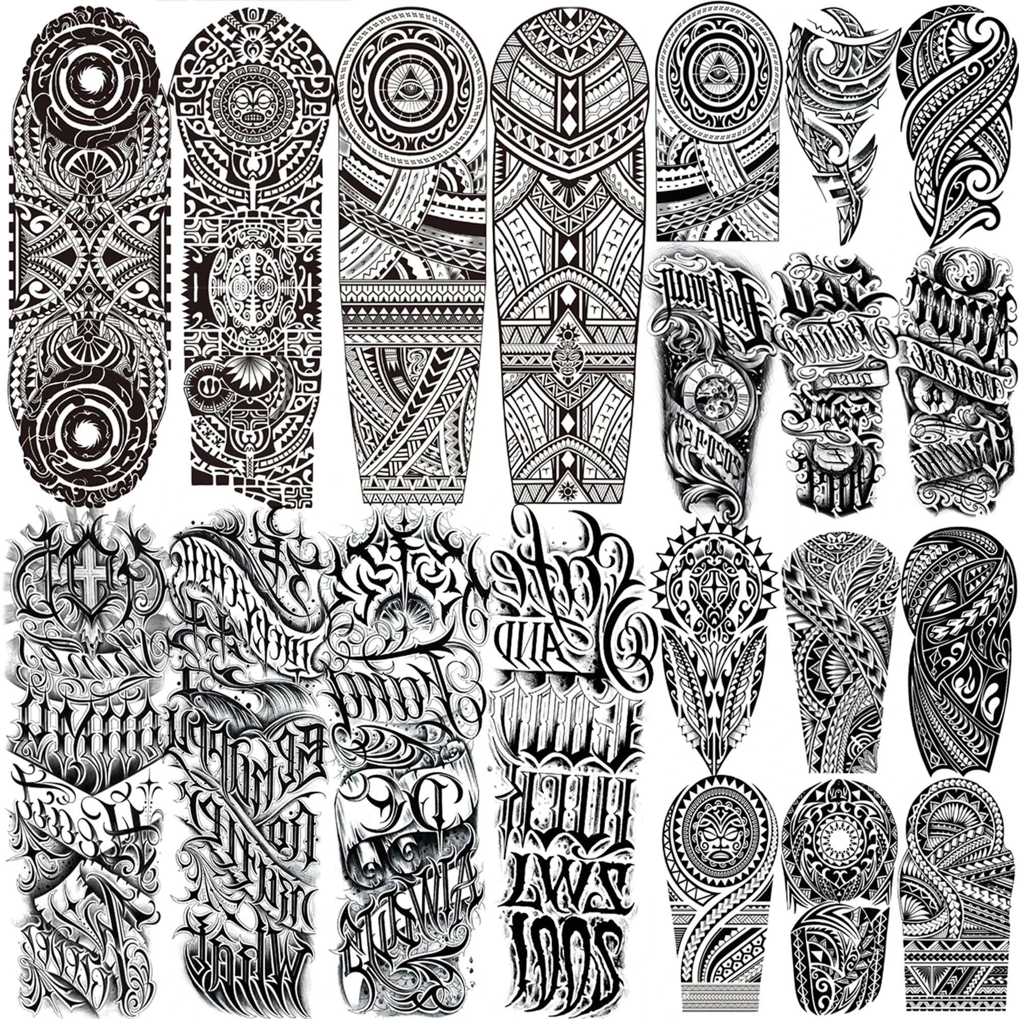 

1 лист, большой размер, тотем маори в стиле племени, Индия, временные татуировки для мужчин и женщин, татуировка с длинным рукавом, наклейка, слова, письмо, водонепроницаемая