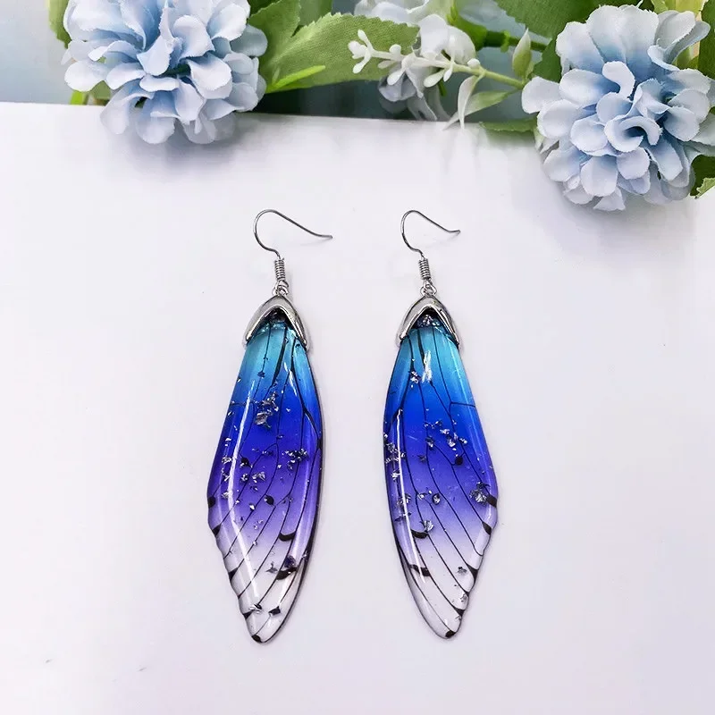 Minar Fairy Clear Resin Butterfly Drop Dangle Earrings for Women Romantic Bling Foil Rhinestone Simulation Wing Earring Gift