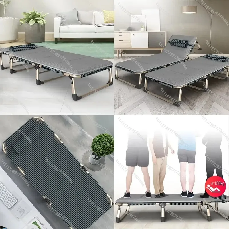 Outdoor Multifunctional Folding Single Metal Cot, Portable Lightweight Camping Sleep Bed with Mattress