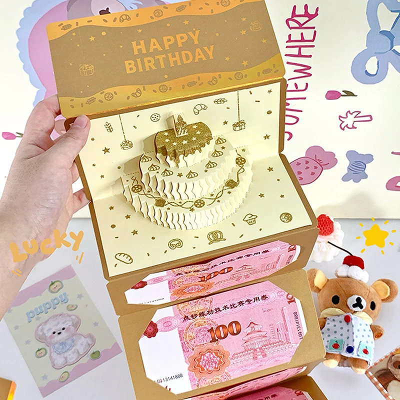 1 Stück 3D-Geburtstagskarten-Umschlag, faltbarer roter Umschlag, Grußkarte, Pop-up-Umschlag, Glücksgeldtasche für Kindergeschenke