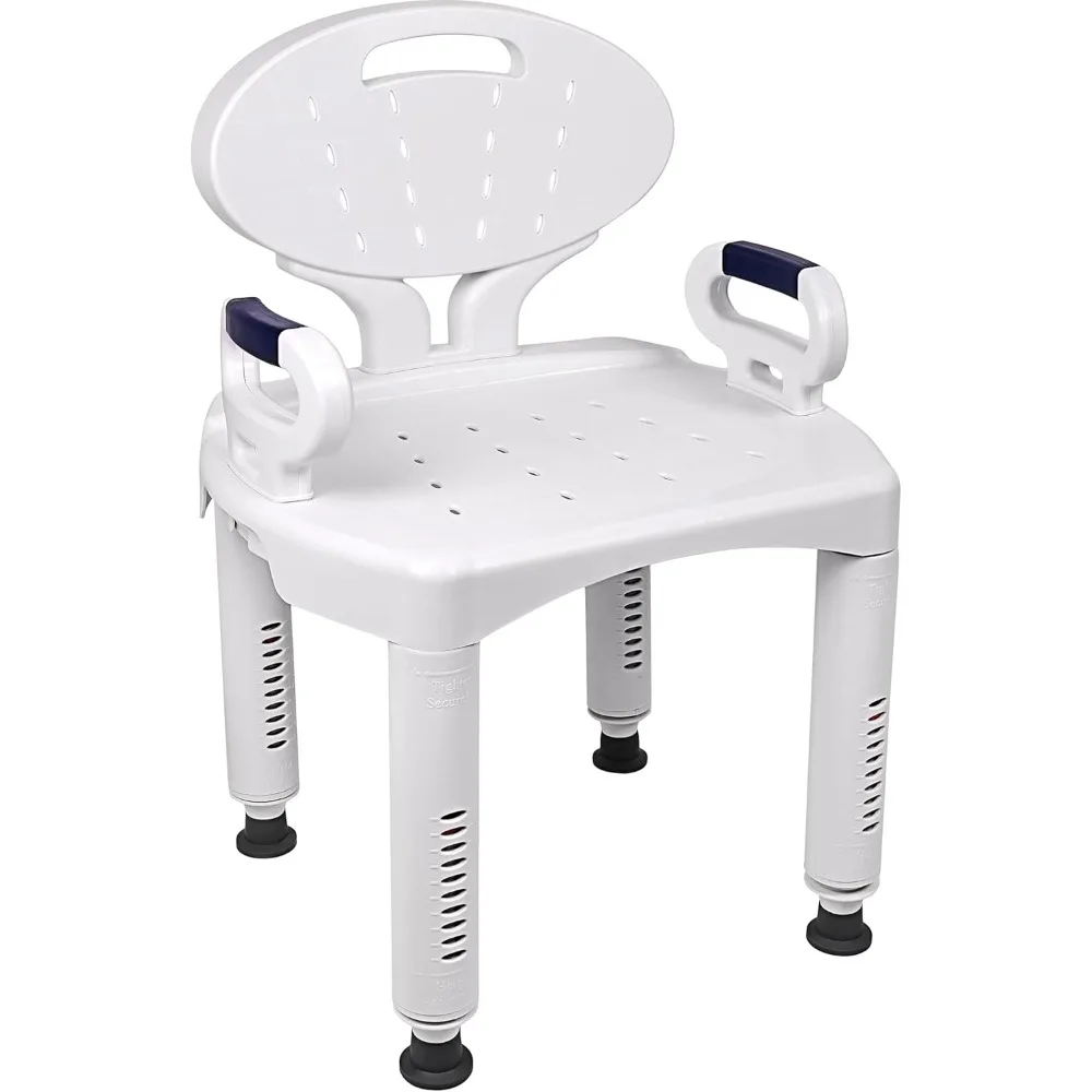 Shower Chair with Armrests and Back Tool-Free Assembly, 350-Pound Weight Capacity Wide White Shower Chair Bathtub Seat