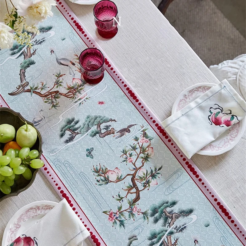 Chenille Table Runner New Chinese Atmosphere Diningtable Cover Cloth Classical Plant Flower Bird Tablerunner Custom Home Decor