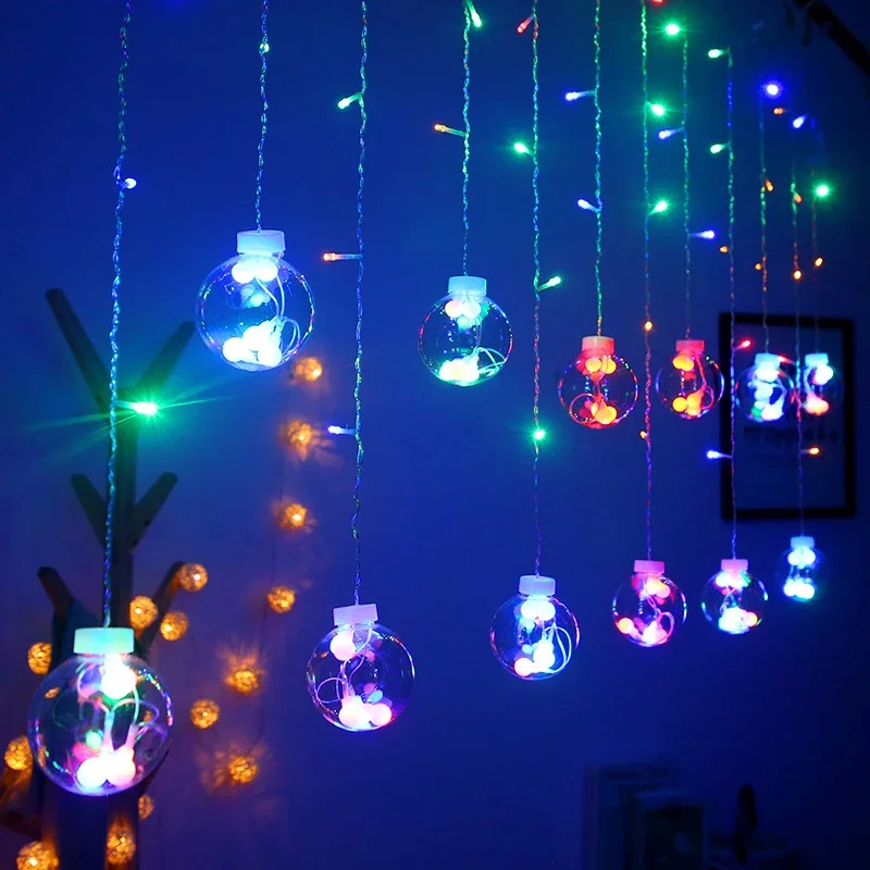 Imagem -04 - Solar Wishing Ball Curtain String Lights Guirlanda de Fadas Usb Janela Quarto Casamento Ano Novo Natal Decoração Festival