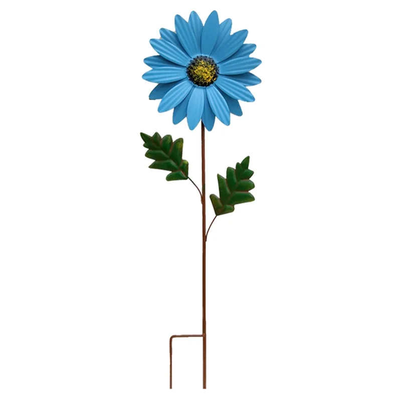 

SB-Blue Metal Daisy Garden Stakes Decor, Metal Flower Stick Outdoor Decorations, 3D Daisy Stake Yard Art For Wall Durable