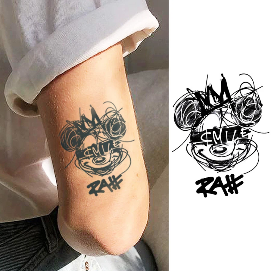 

Herbal tattoo sticker – Mickey cartoon graffiti, cute ghost & letter designs, St. Patrick's Day style, waterproof & lasts 15 day