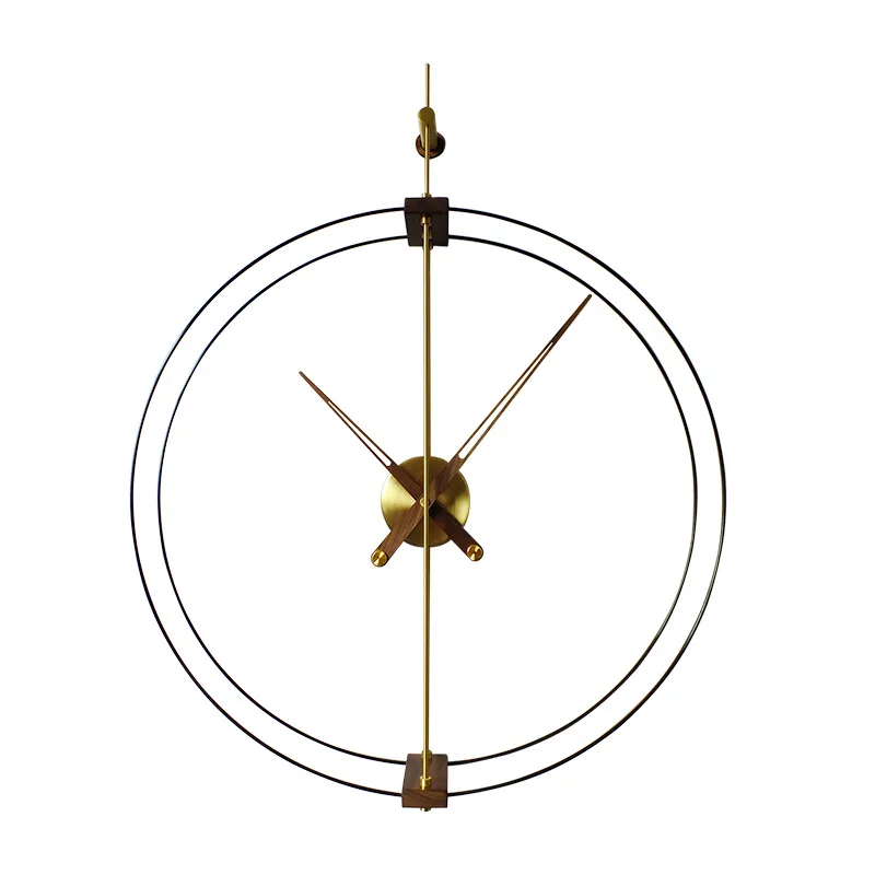 

Nordic creativity, wall clock, black walnut solid wood, large hands, double circle double rod, silent wall hanging
