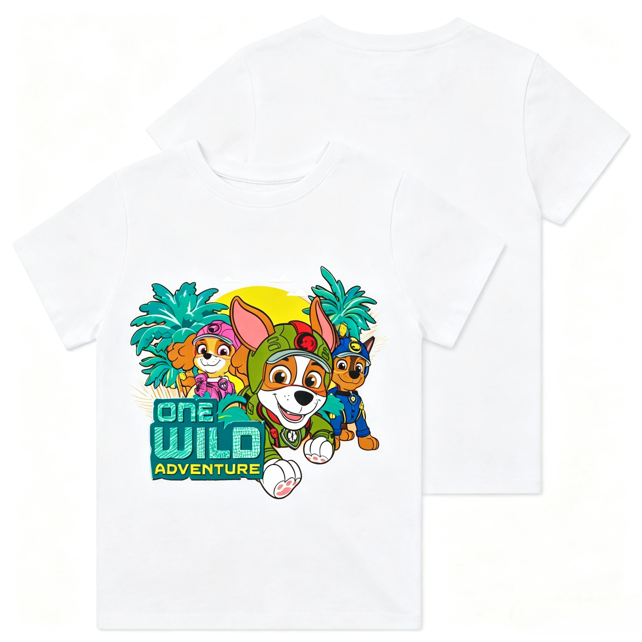 Kids Paw Patrol One Wild Adventure T‑Shirt Boys Jungle Cartoon Dog Print Short Sleeve Cotton Tee Children Summer Casual Tops
