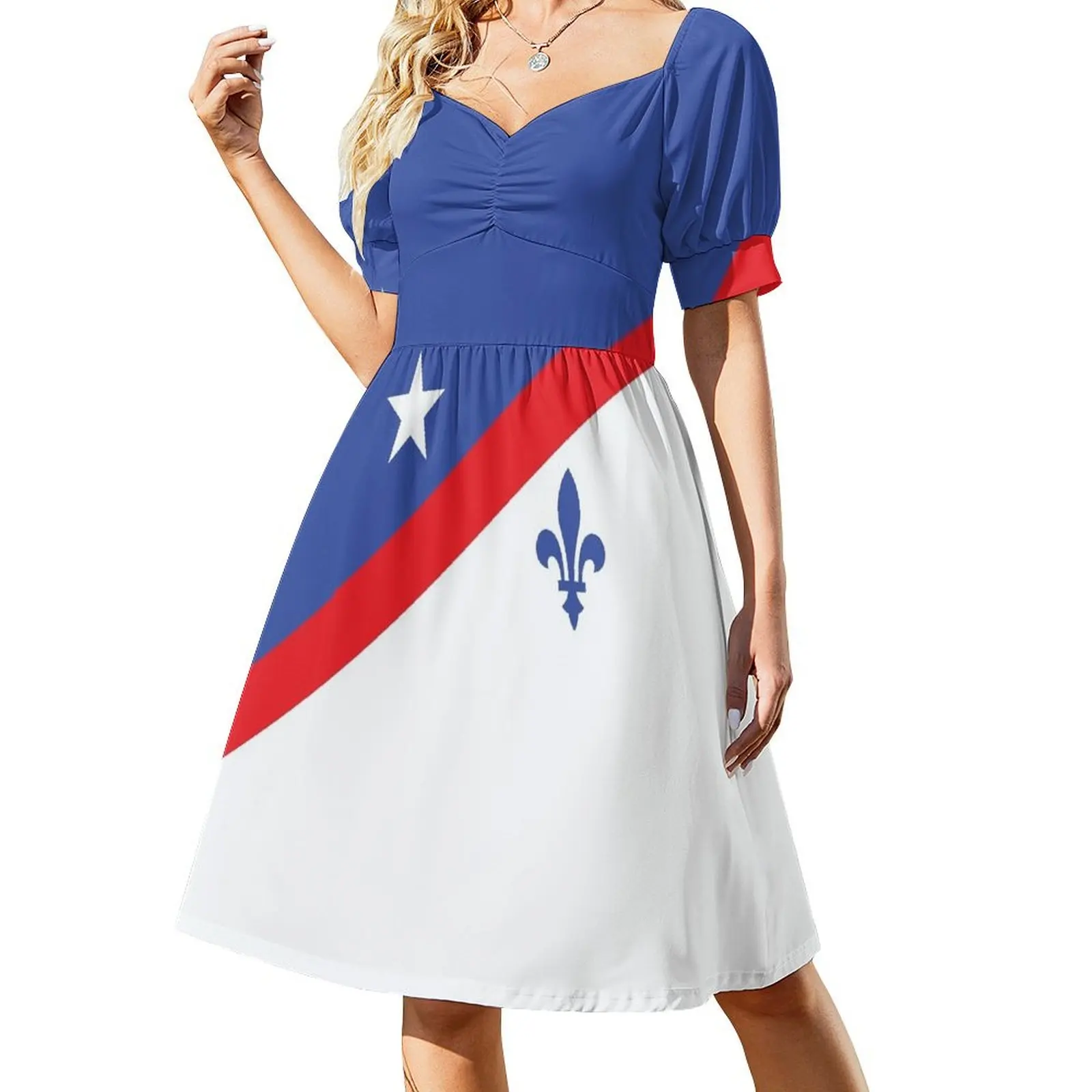 Franco-American Flag or French-American Flag USA francophones Fren in United States Nouvelle-France Flag Red Short-Sleeved Dress