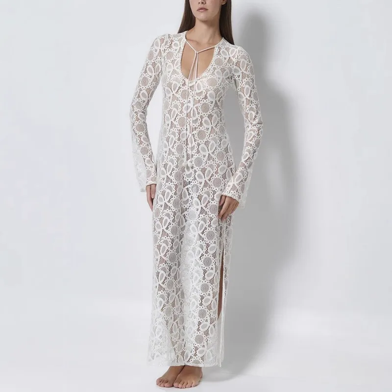 Abito aderente da donna Europa e America Primavera ed estate Nuovo modello Prospettiva Con lacci Moda sexy Facile da le vacanze