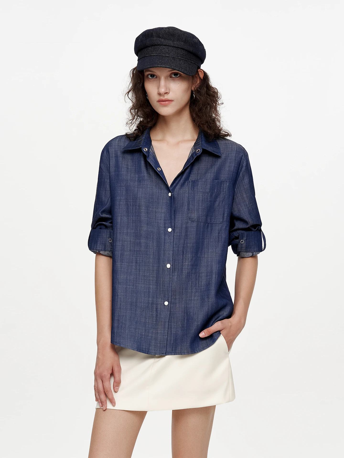 

Redolence Spring Loose Feel 00% Lyocell Denim Long Sve Women's irt Versatile Outerwear Casual Breathable Thin