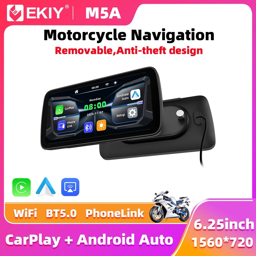 

EKIY 6,25-дюймовый беспроводной CarPlay Moto Android Auto GPS мотоциклетная навигация портативный цифровой экран приборной панели мотоцикла