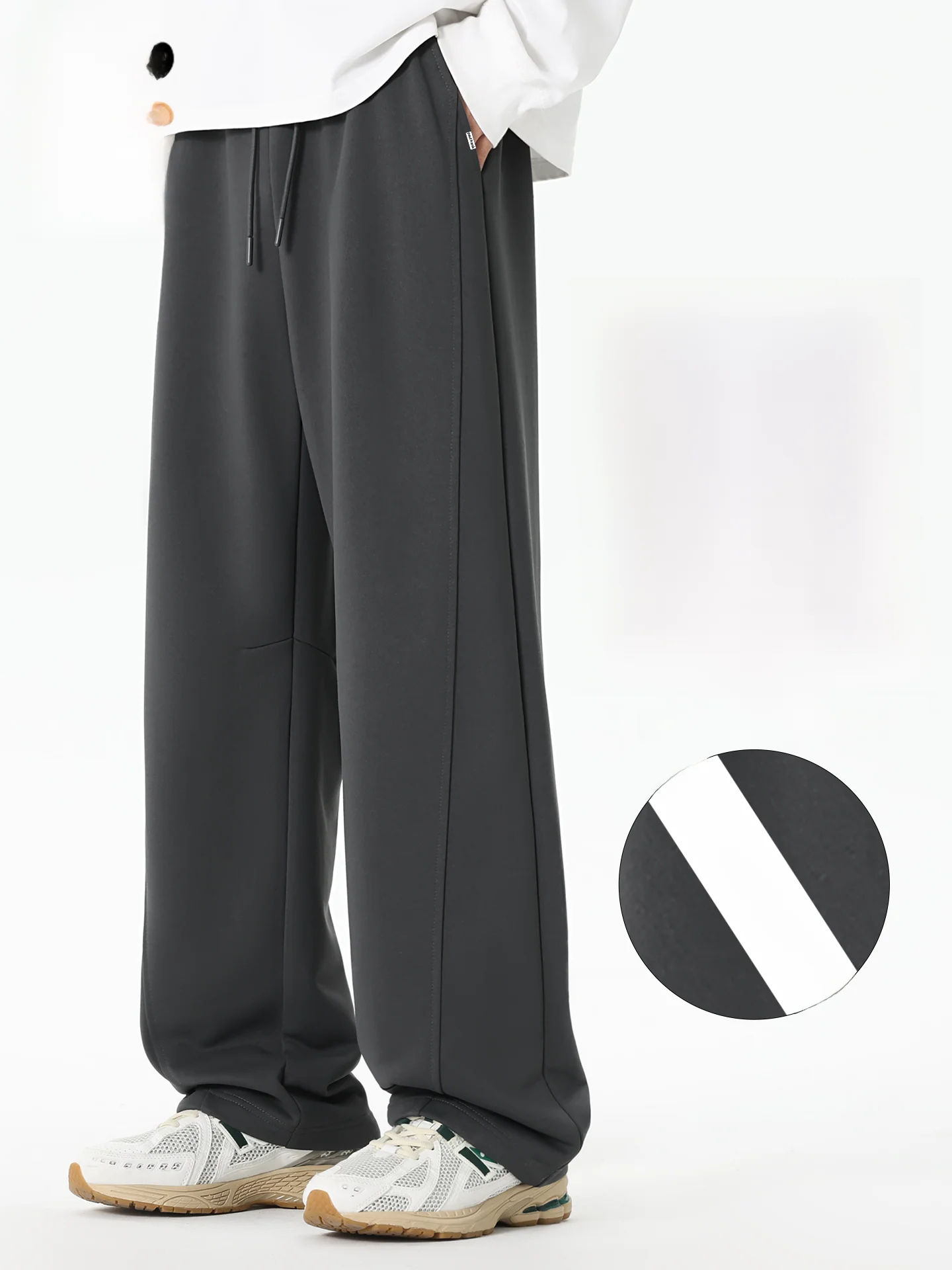 

Мужские весенние новые свободные брюки прямого кроя с высокой талией и декоративным элементом, повседневные брюки в американском стиле из полиэстера