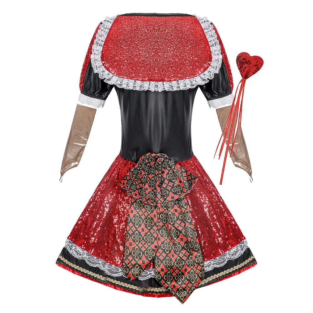 Halloween-Märchenkostüm Alice im Wunderland, Cosplay, Karnevalskostüm, Mardi Gras, Poker-Königin der Herzen, Kleid, Anzug, Maskerade – Detail 6