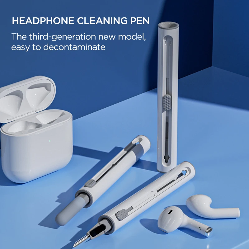 Retractable Headphone Cleaning Pen Keyboard Dusting Brush Three-In-One Storage Bluetooth Earplug Cleaning Artifact