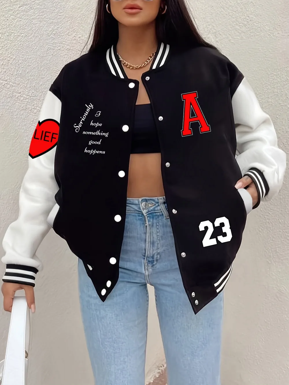 

Бейсбольное пальто с принтом «Plus Hope Something Good Happens», женские базовые куртки, флисовые теплые мягкие топы, повседневная женская одежда с карманами