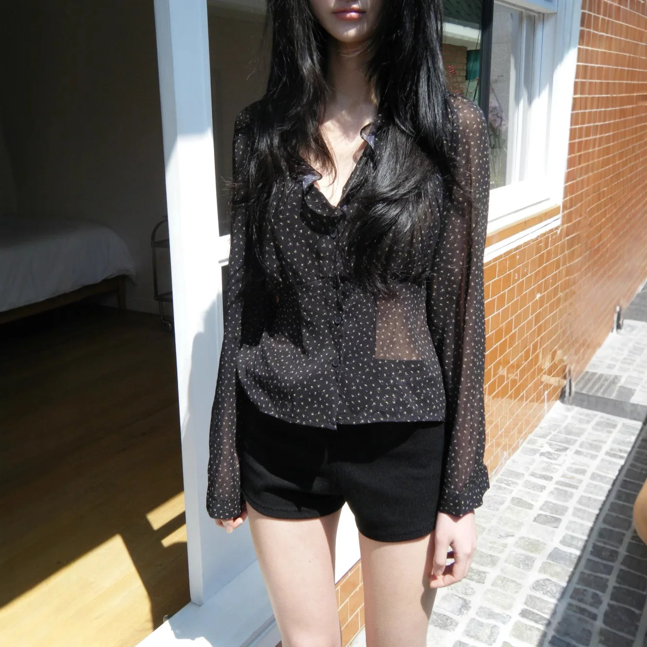 Women's 2026 Early Spring Vintage Floral Boho Sheer Chiffon Ruffle V Neck Long Sleeve Blouse Ditsy Floral Top