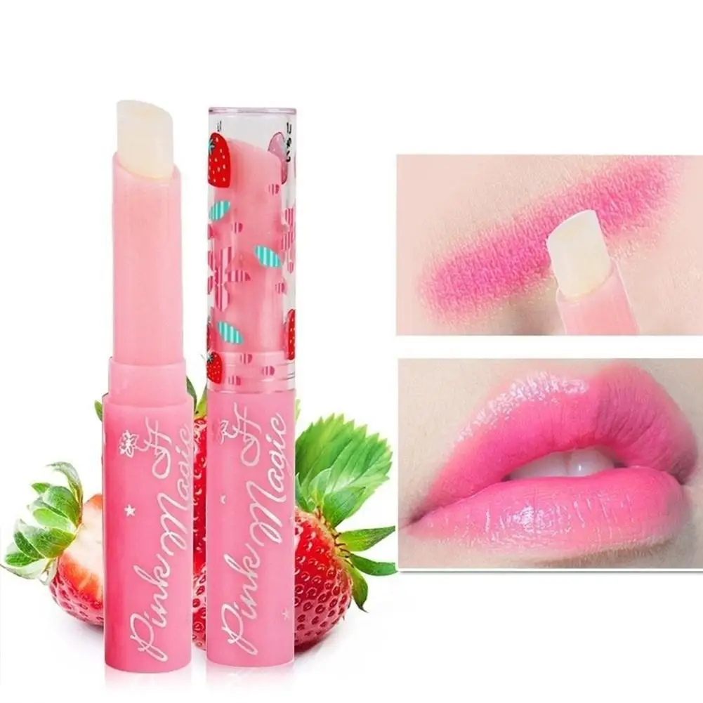 Lápiz labial mágico de fresa Para Mujer, crema hidratante de Color que cambia de temperatura, resistente al agua, maquillaje Para labios, 1 unidad