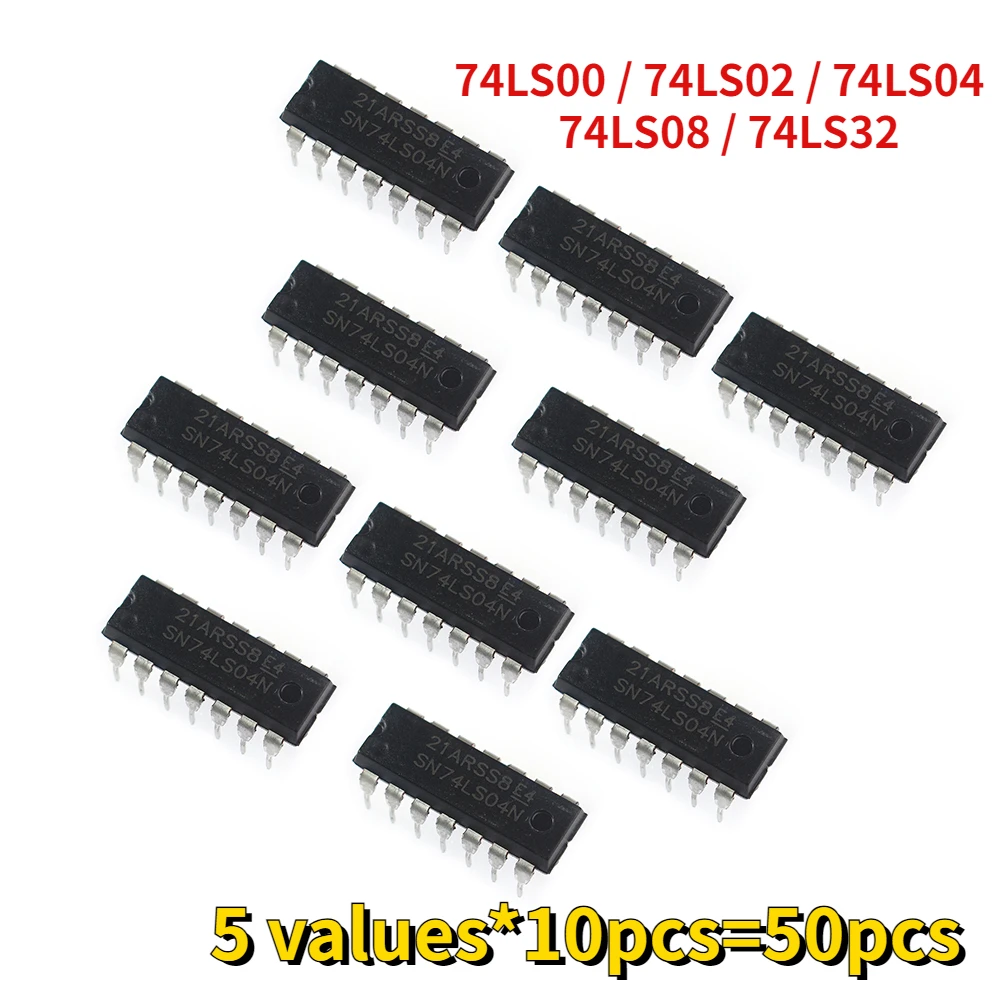 50pcs/lot 74LS00 74LS02 74LS04 74LS08 74LS32 DIP-14 5 Values*10pcs Integrated Circuit Logic IC Assortment Kit