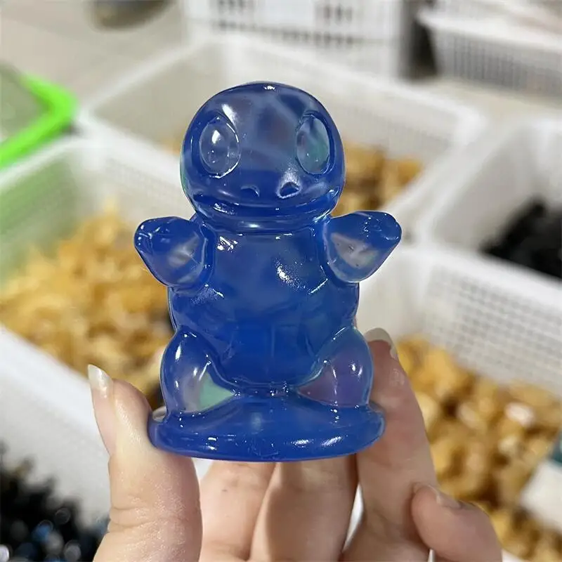 

Натуральная голубая опалитовая мультяшная черепаха резьба прекрасное украшение для дома восстанавливающая Хрустальная статуя рейки подарок 1 шт.