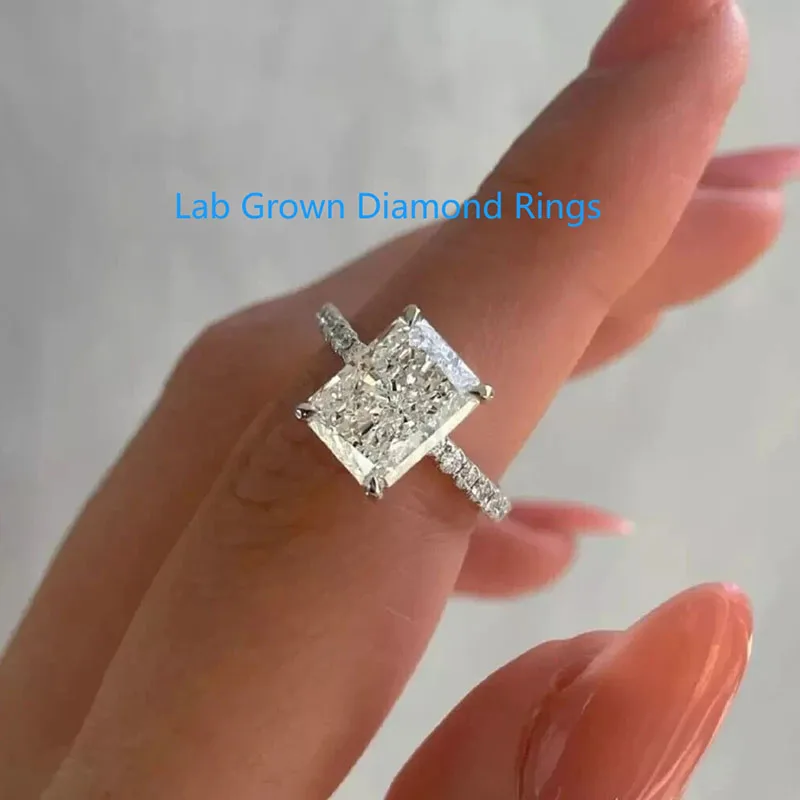 

3Ct Radiant Cut VS-VVS DEF Lab Grown Diamond CVD HPHT Solitaire Wedding Ring Platinum 950 Ring For Women IGI Certificate
