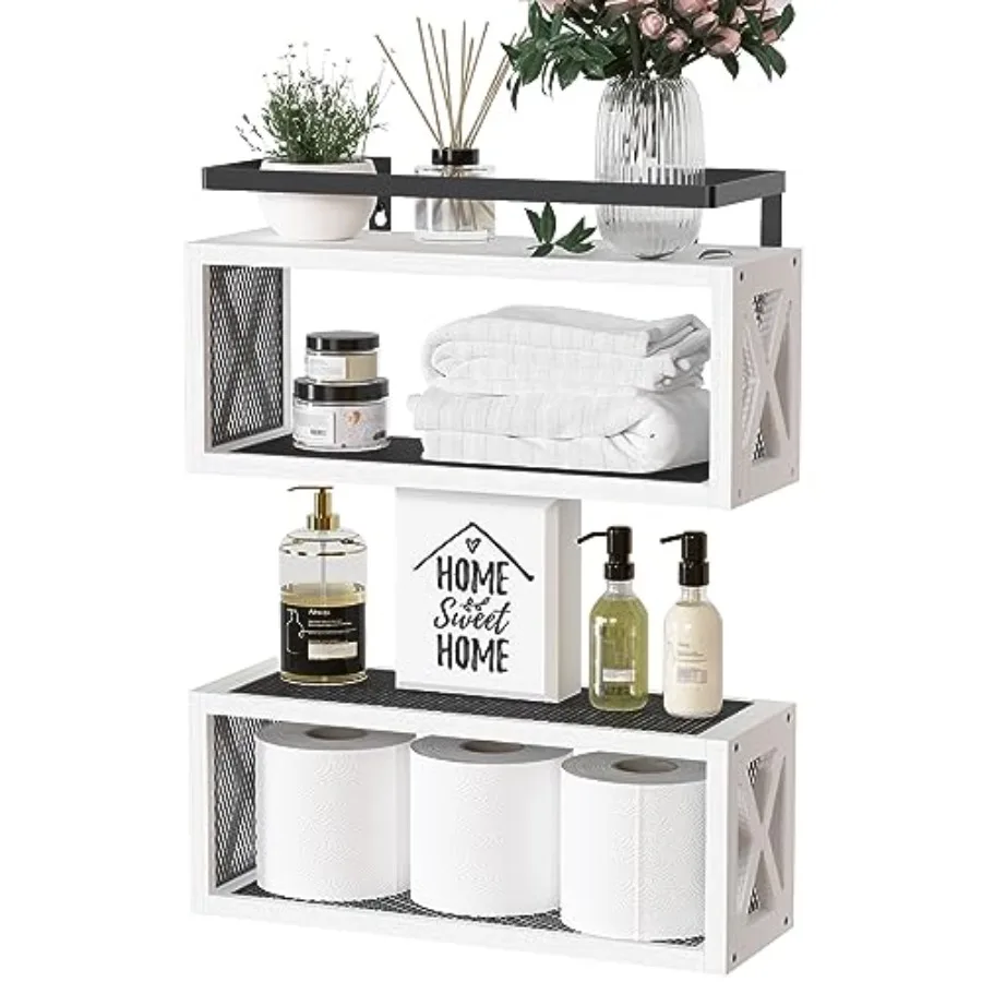 

Floating Shelves with Guardrail Rustic Wood Shelves for Wall Décor Farmhouse Bathroom Accessories Wall Mounted Bathroom Organiz